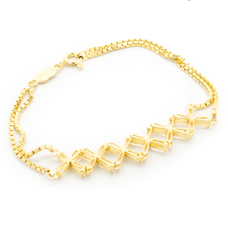 14k Yellow Gold Tapered Baguette Diamond X Link Bracelet