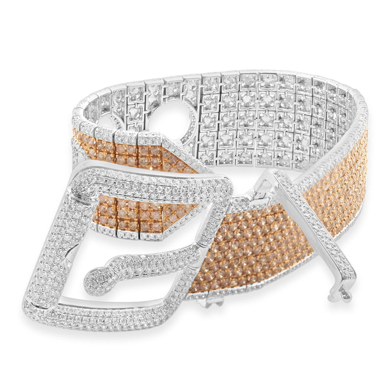 14 Karat Two-Tone Pink and White Diamond Belt Buckle Bracelet