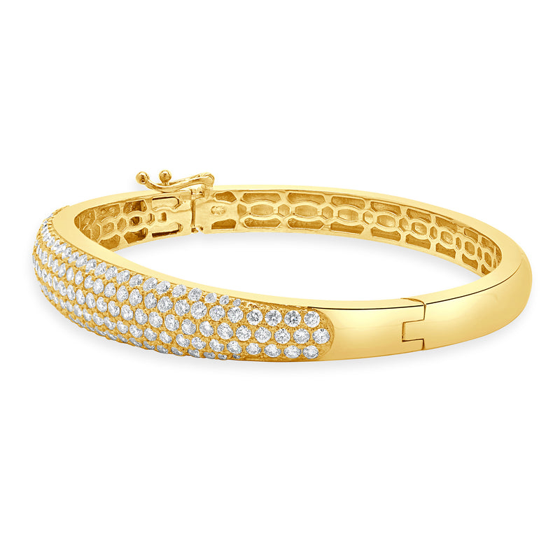 14 Karat Yellow Gold Pave Diamond Bangle Bracelet