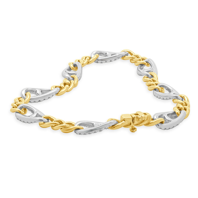 14 Karat White & Yellow Gold Diamond Mariner Link Bracelet