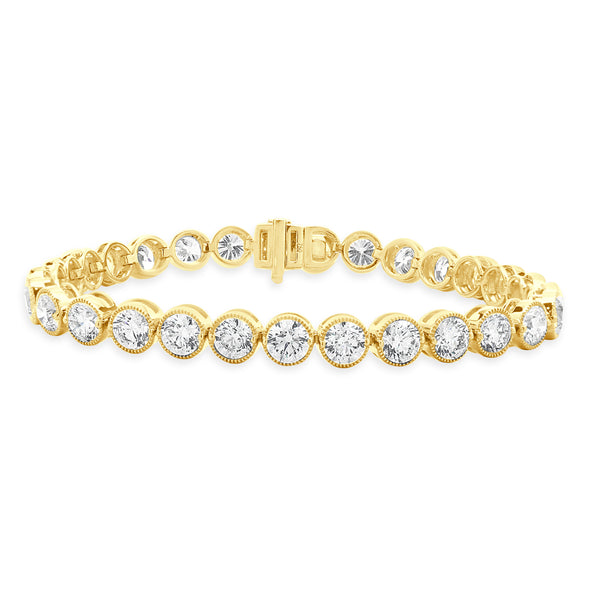 18 Karat Yellow Gold Bezel Set Diamond Tennis Bracelet
