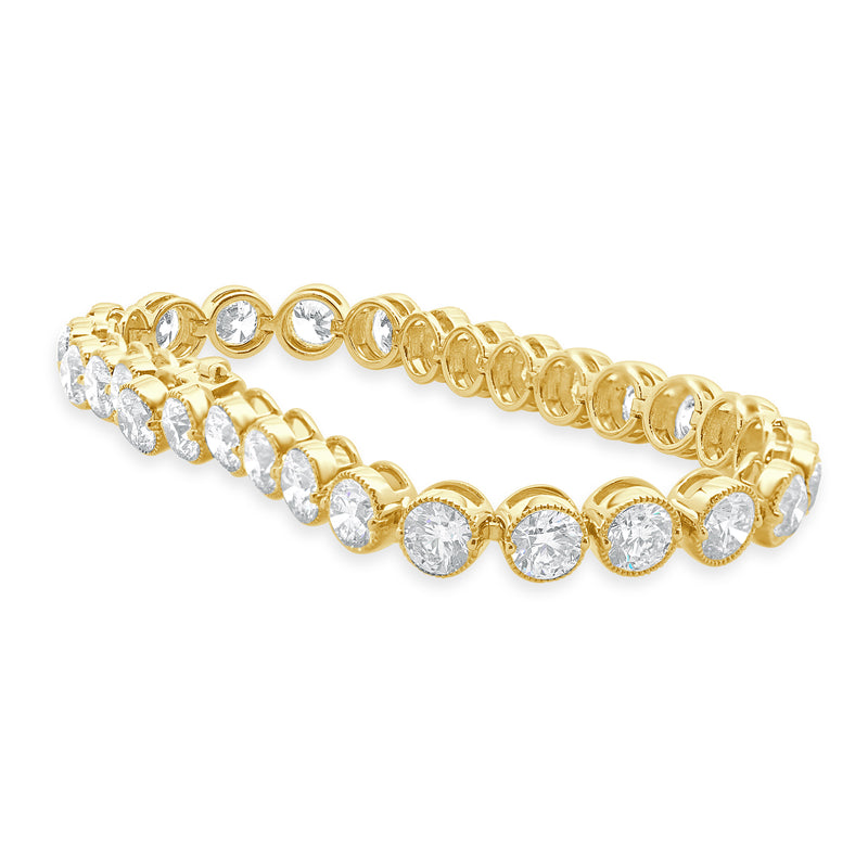 18 Karat Yellow Gold Bezel Set Diamond Tennis Bracelet
