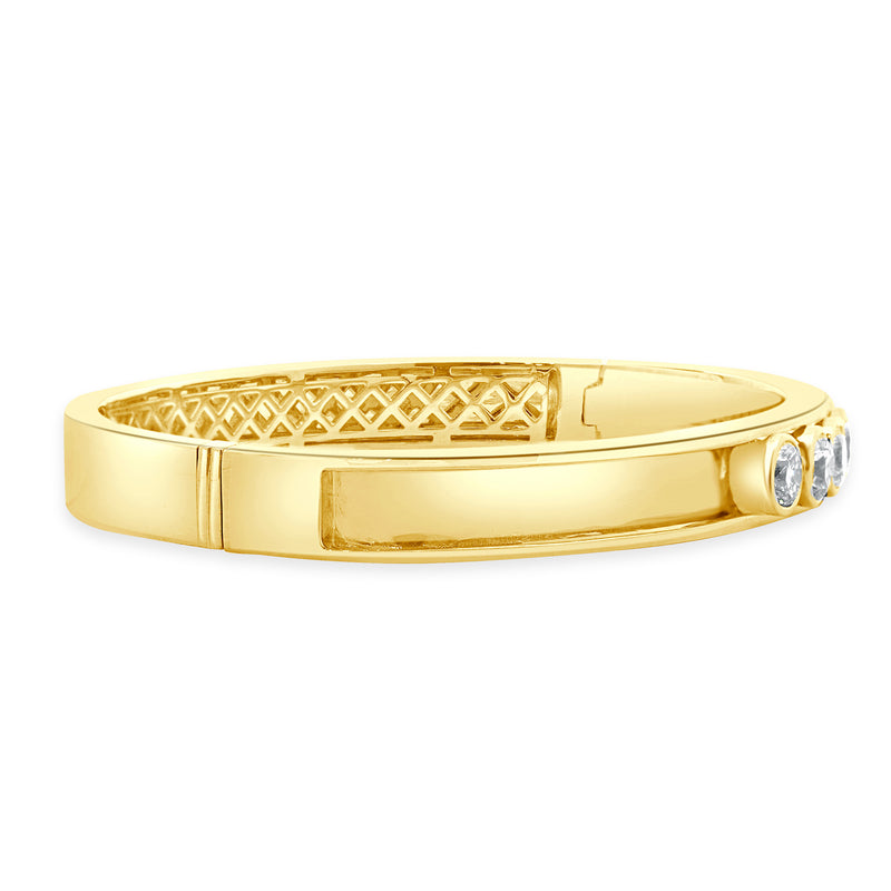 18 Karat Yellow Gold Bezel Set Diamond Slide Bangle Bracelet