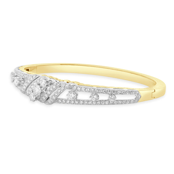Spritzer & Furmann 14 Karat Yellow & White Gold Vintage Diamond Bangle Bracelet