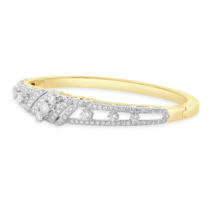 Spritzer & Furmann 14 Karat Yellow & White Gold Vintage Diamond Bangle Bracelet