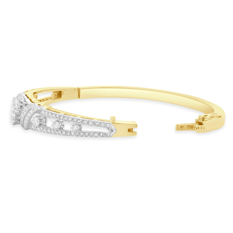 Spritzer & Furmann 14 Karat Yellow & White Gold Vintage Diamond Bangle Bracelet