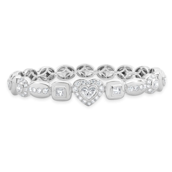 18 Karat White Gold Multi Shape Diamond Cuff Bracelet