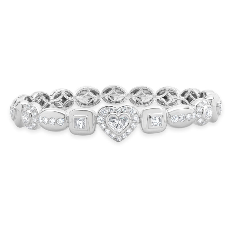 18 Karat White Gold Multi Shape Diamond Cuff Bracelet