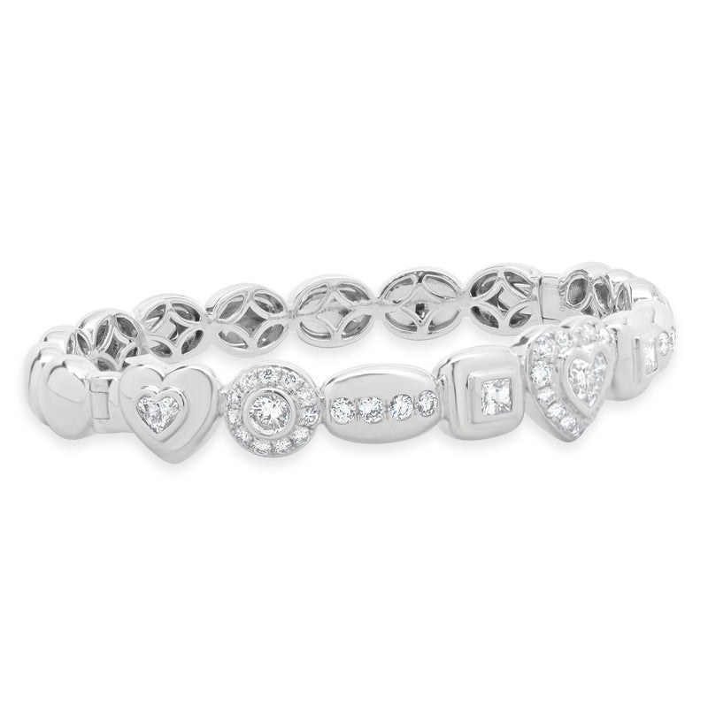 18 Karat White Gold Multi Shape Diamond Cuff Bracelet