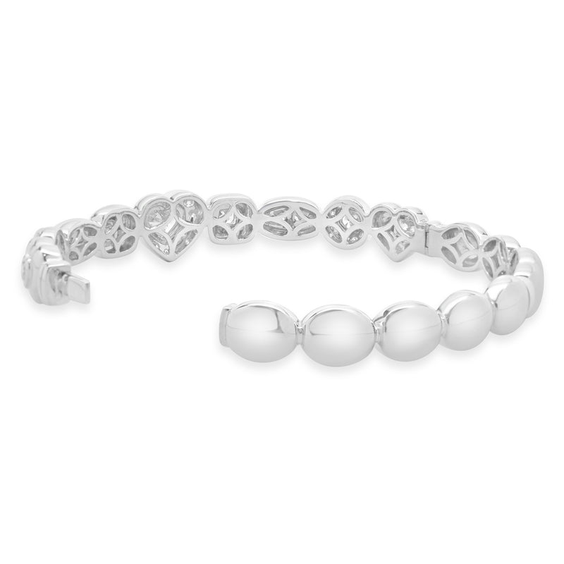 18 Karat White Gold Multi Shape Diamond Cuff Bracelet