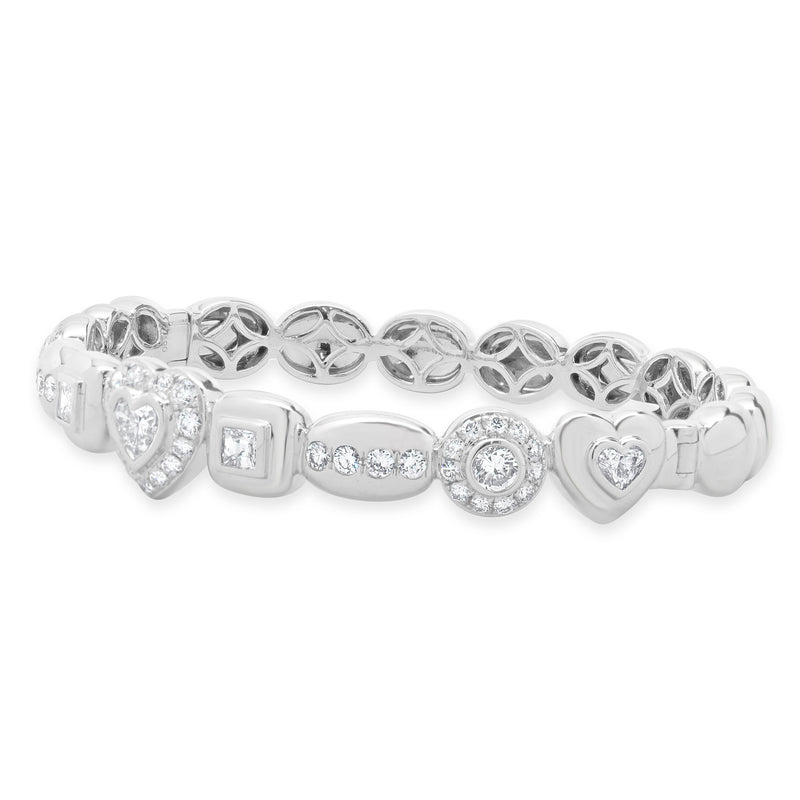 18 Karat White Gold Multi Shape Diamond Cuff Bracelet