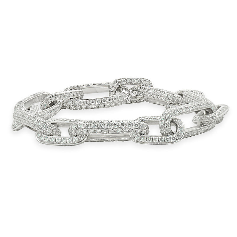 18 Karat White Gold Pave Diamond Paperclip Bracelet