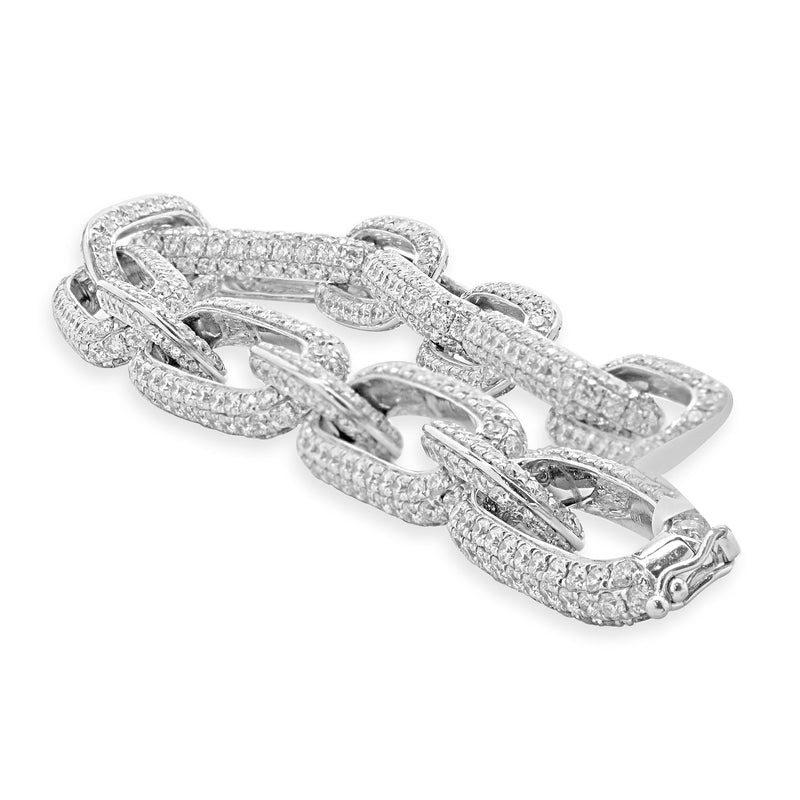18 Karat White Gold Pave Diamond Paperclip Bracelet