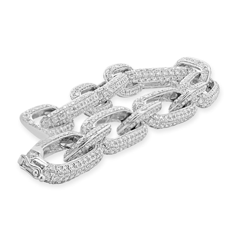 18 Karat White Gold Pave Diamond Paperclip Bracelet