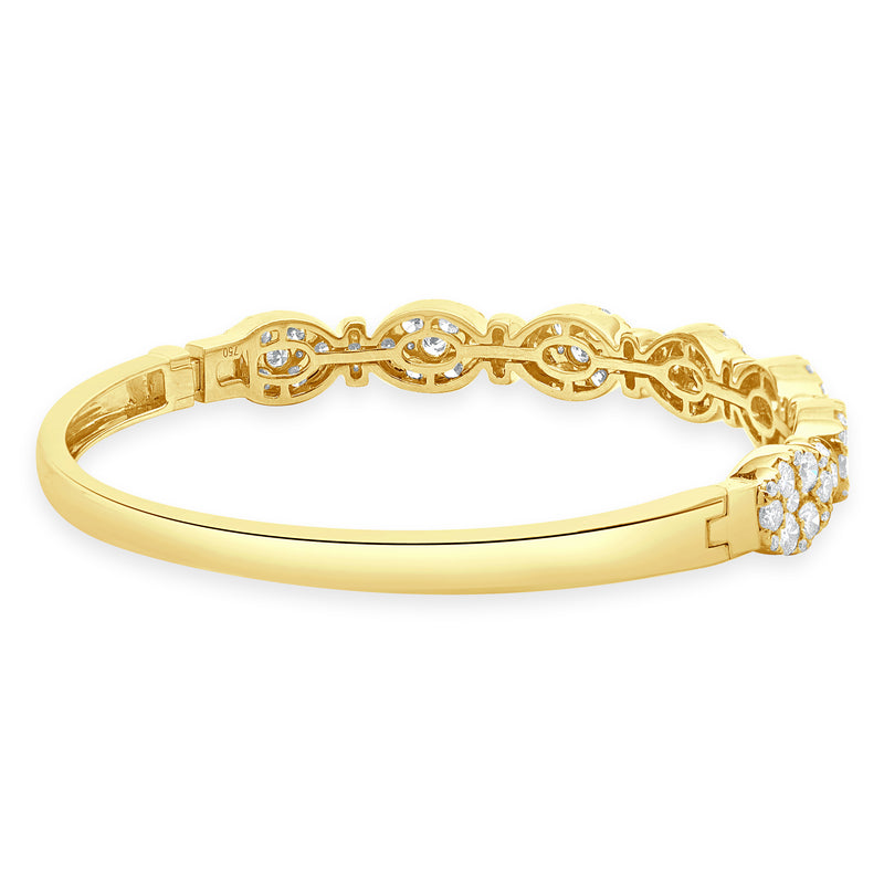 18 Karat Yellow Gold Pave Diamond Multi Shape Diamond Bangle Bracelet