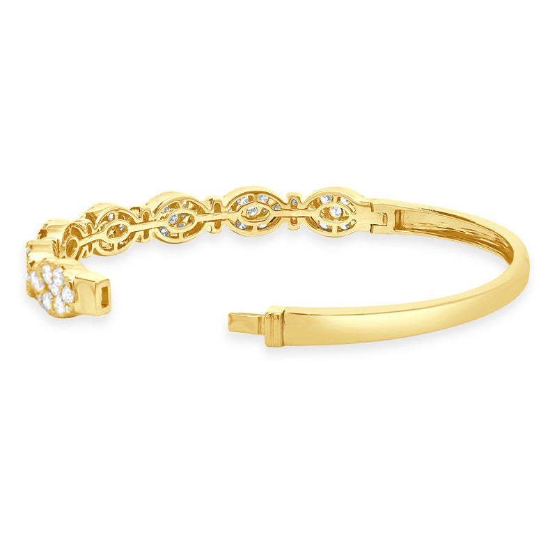 18 Karat Yellow Gold Pave Diamond Multi Shape Diamond Bangle Bracelet