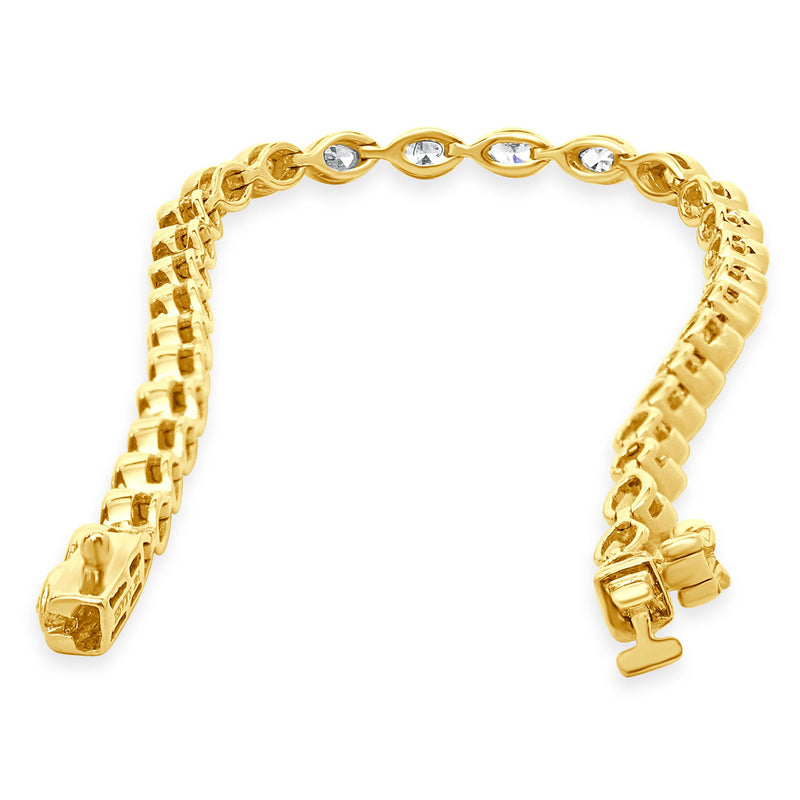 14 Karat Yellow Gold Bezel Set Marquise Cut Diamond Inline Tennis Bracelet