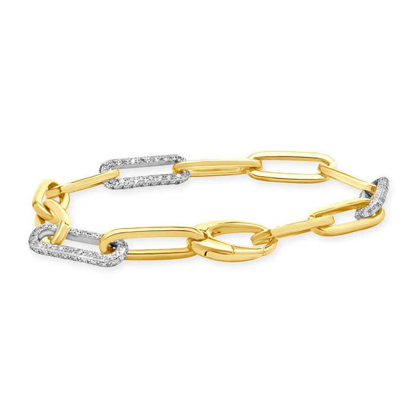 14 Karat White and Yellow Gold Alternating Diamond Paperclip Link Bracelet