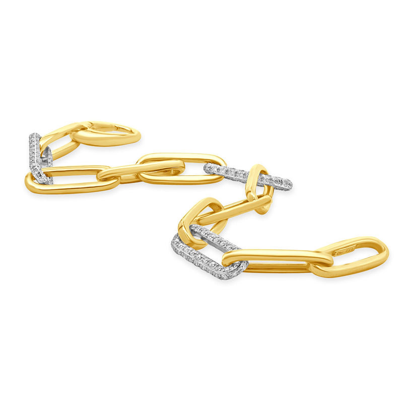 14 Karat White and Yellow Gold Alternating Diamond Paperclip Link Bracelet