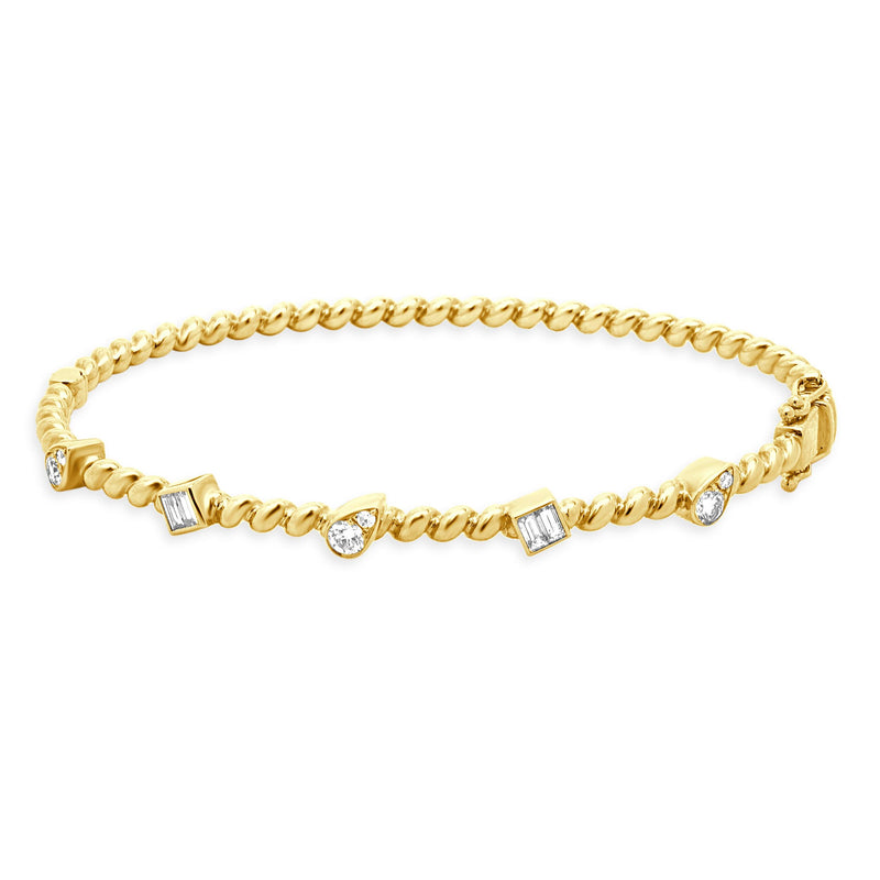 14 Karat Yellow Gold Mixed Diamond Bangle Bracelet