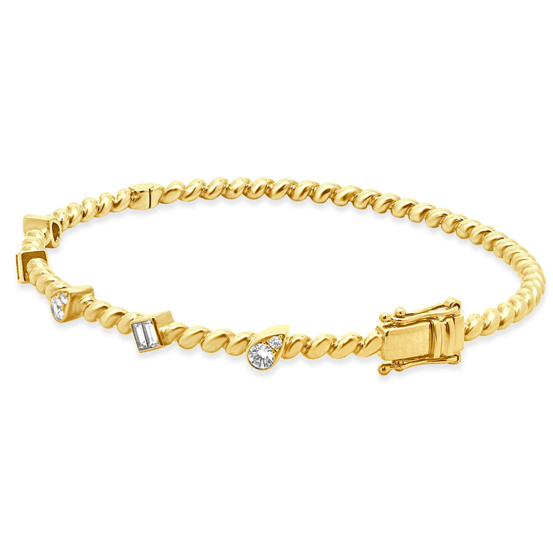 14 Karat Yellow Gold Mixed Diamond Bangle Bracelet