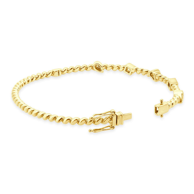 14 Karat Yellow Gold Mixed Diamond Bangle Bracelet