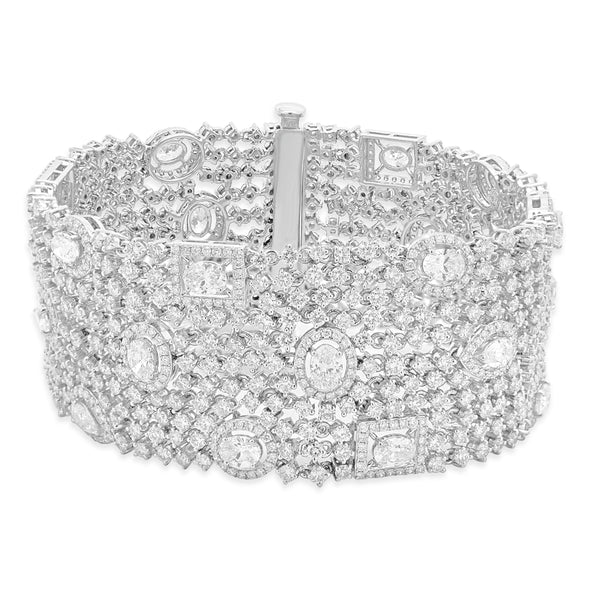 14 Karat White Gold Wide Multi Shape Diamond Bracelet