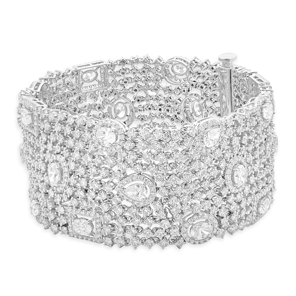14 Karat White Gold Wide Multi Shape Diamond Bracelet
