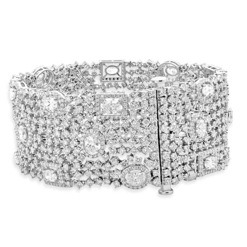 14 Karat White Gold Wide Multi Shape Diamond Bracelet