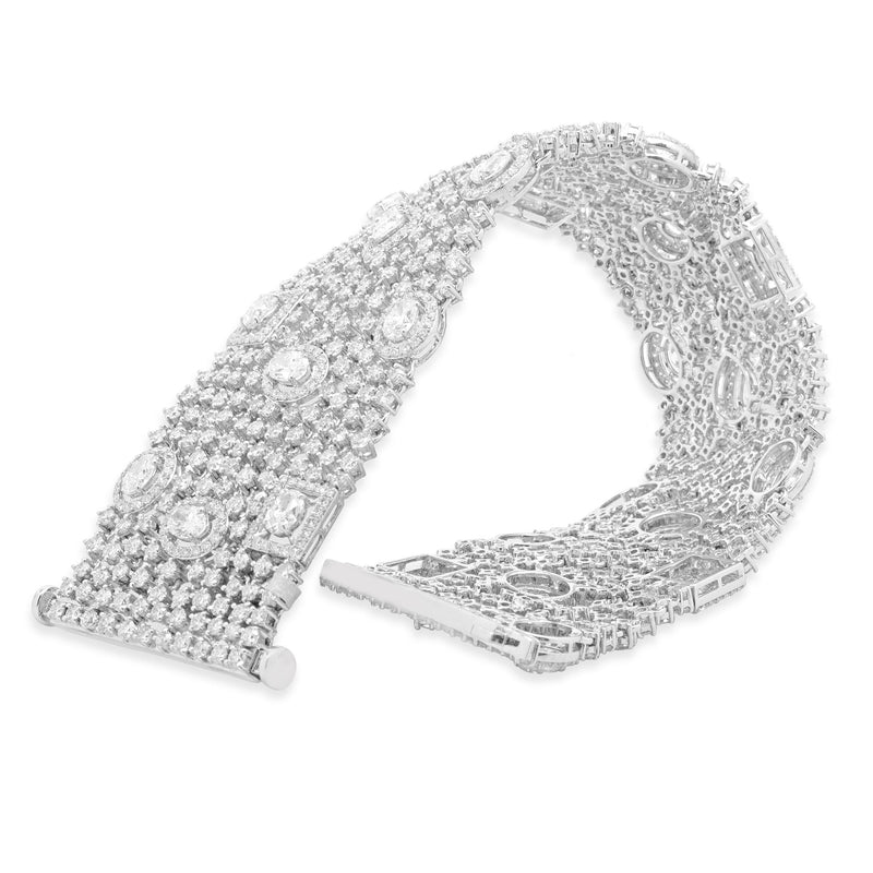 14 Karat White Gold Wide Multi Shape Diamond Bracelet