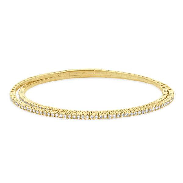 14 Karat Yellow Gold Flexible Diamond Wrap Bangle Bracelet