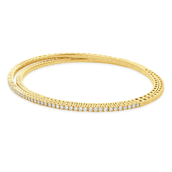 14 Karat Yellow Gold Flexible Diamond Wrap Bangle Bracelet