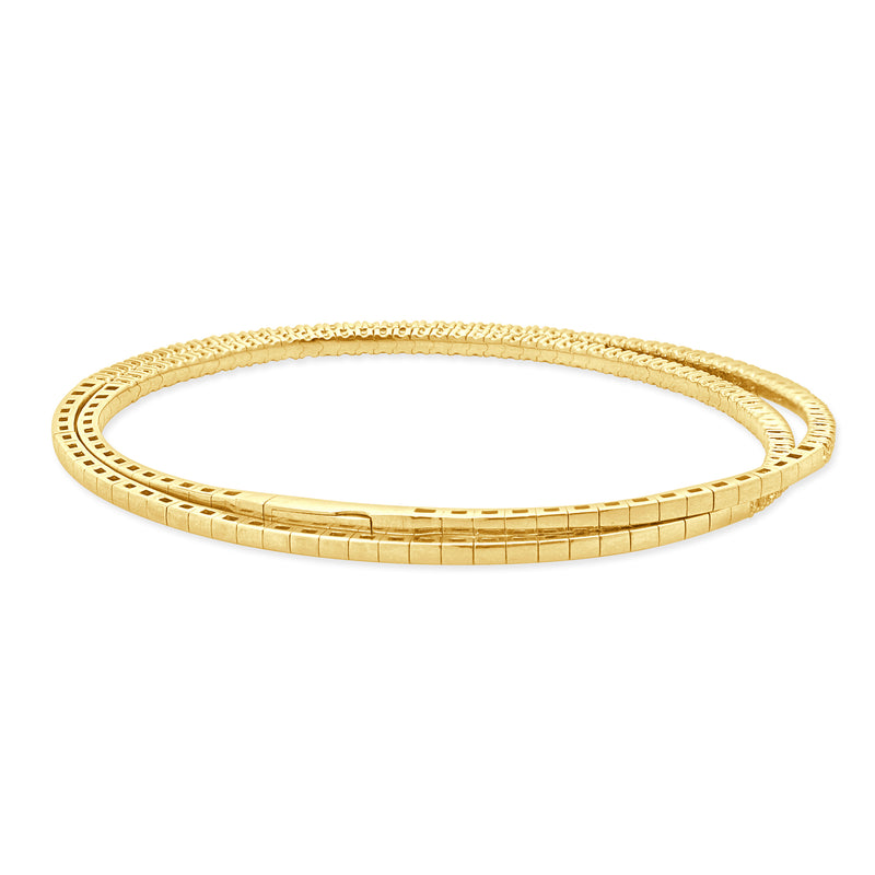 14 Karat Yellow Gold Flexible Diamond Wrap Bangle Bracelet