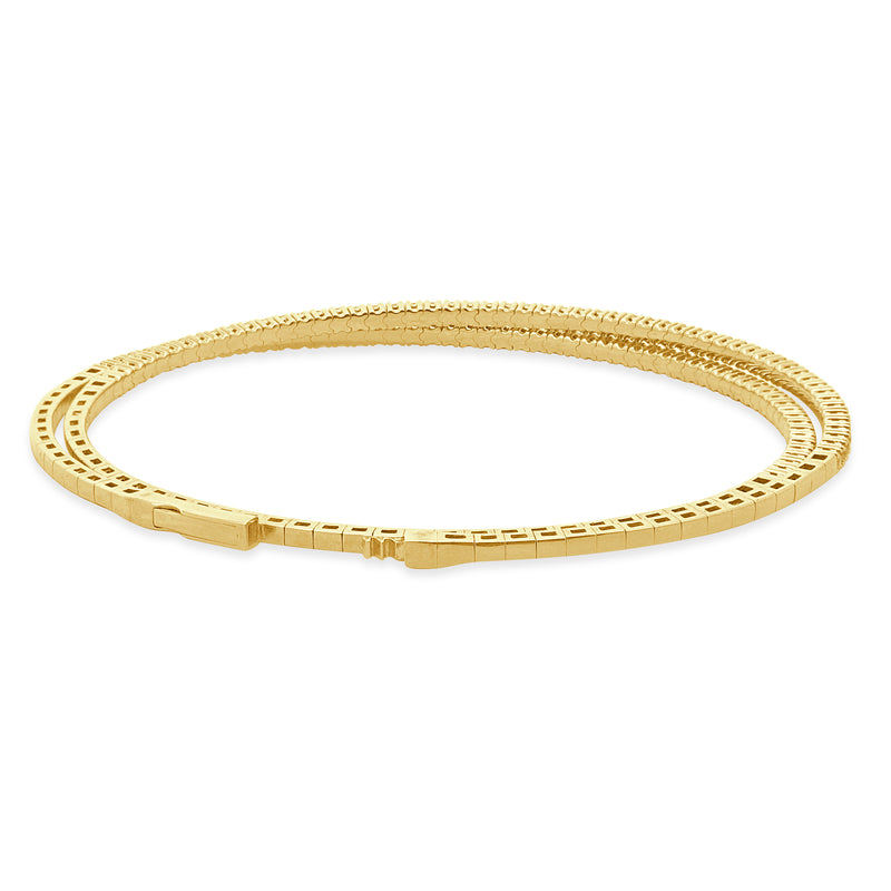 14 Karat Yellow Gold Flexible Diamond Wrap Bangle Bracelet