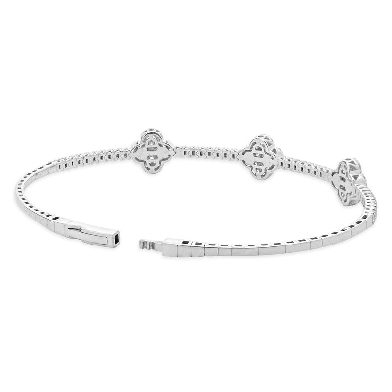 14 Karat White Gold Flexible Diamond Floral Station Bangle Bracelet