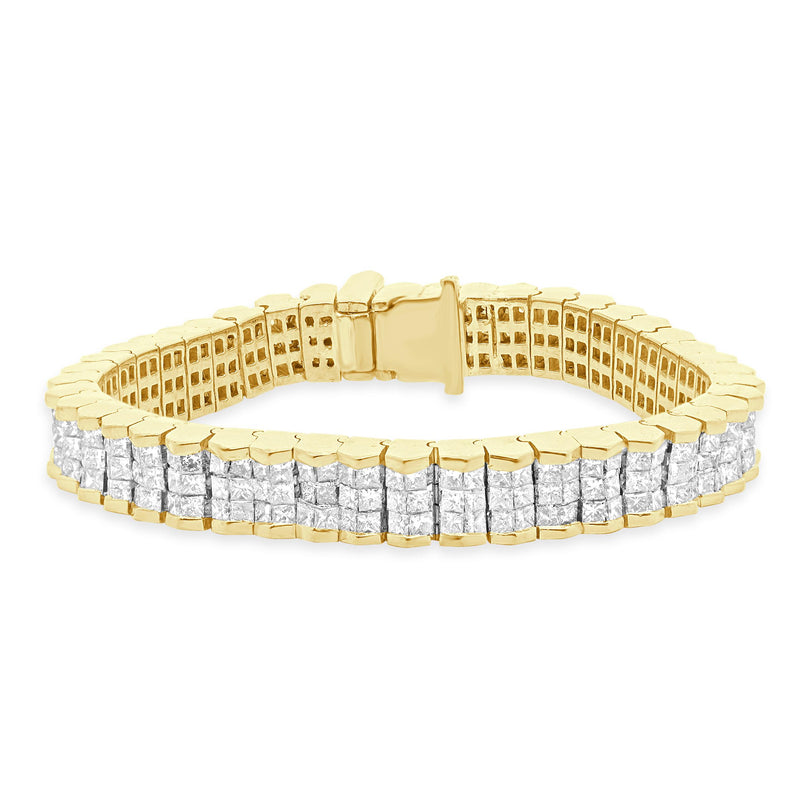 18 Karat Yellow Gold Invisible Set Diamond Pyramid Bracelet
