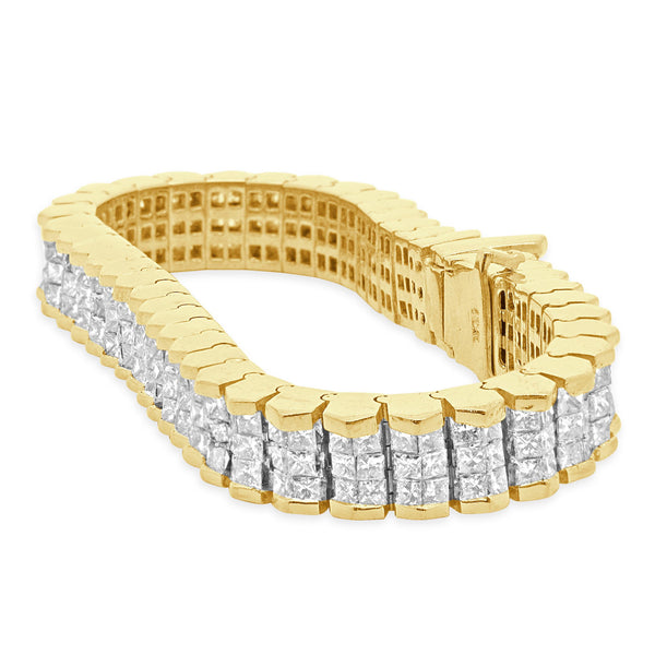 18 Karat Yellow Gold Invisible Set Diamond Pyramid Bracelet