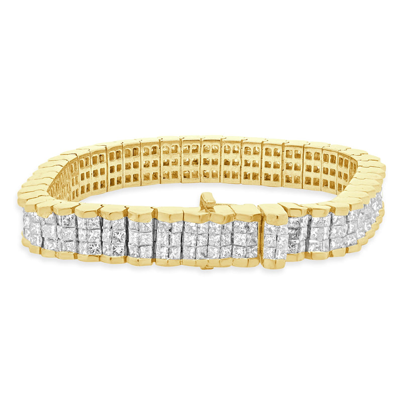 18 Karat Yellow Gold Invisible Set Diamond Pyramid Bracelet