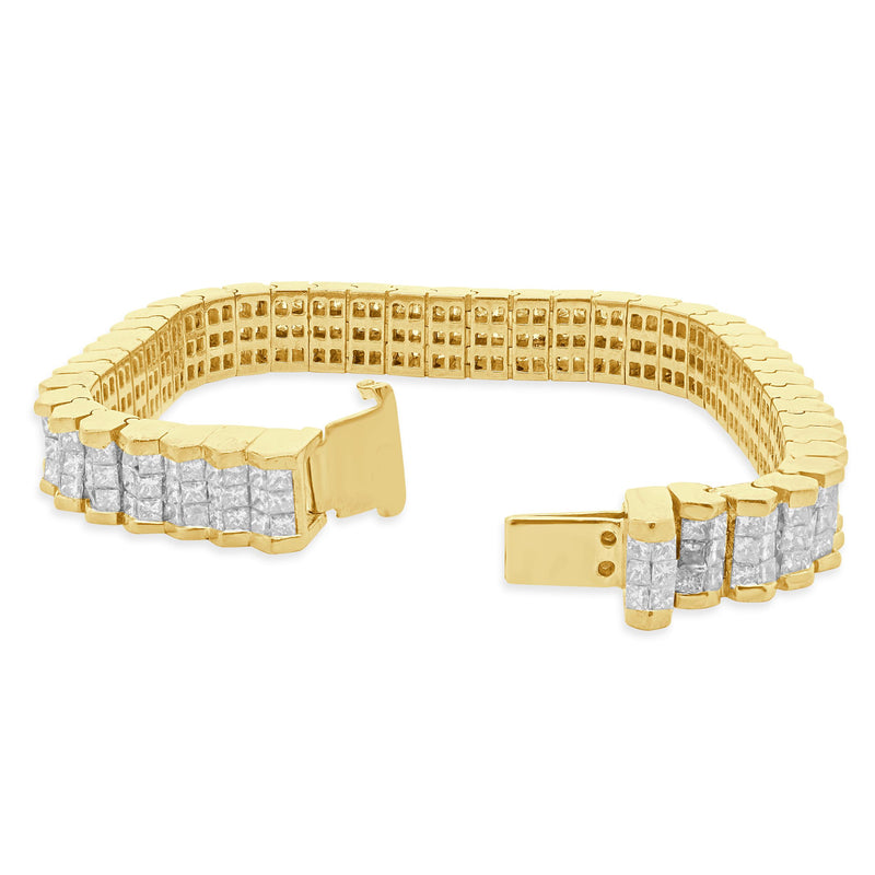 18 Karat Yellow Gold Invisible Set Diamond Pyramid Bracelet