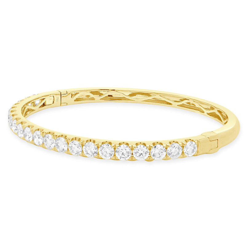 18K Yellow Gold Round Brilliant Cut Diamond Bangle Bracelet