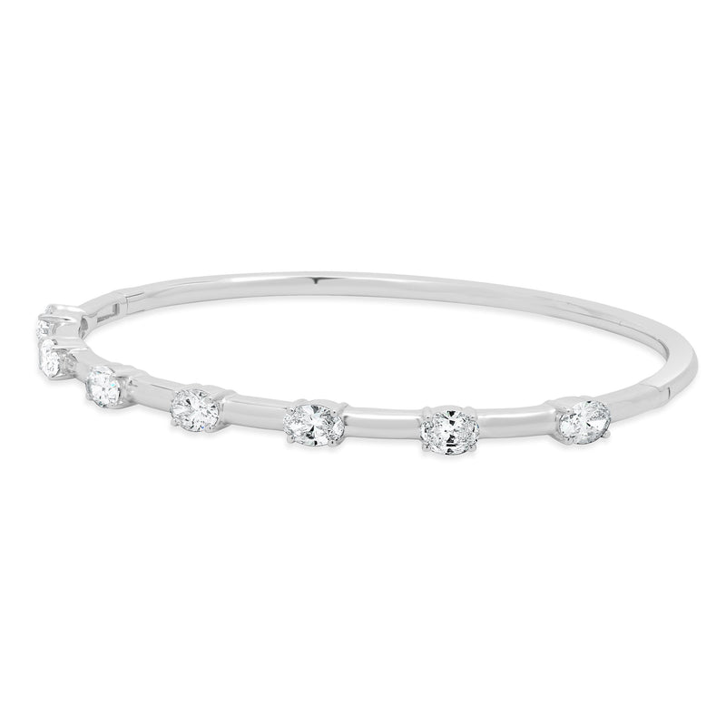 18K White Gold Oval Cut Diamond Station Bangle Bracelet