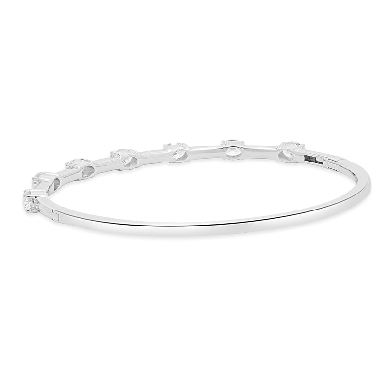 18K White Gold Oval Cut Diamond Station Bangle Bracelet