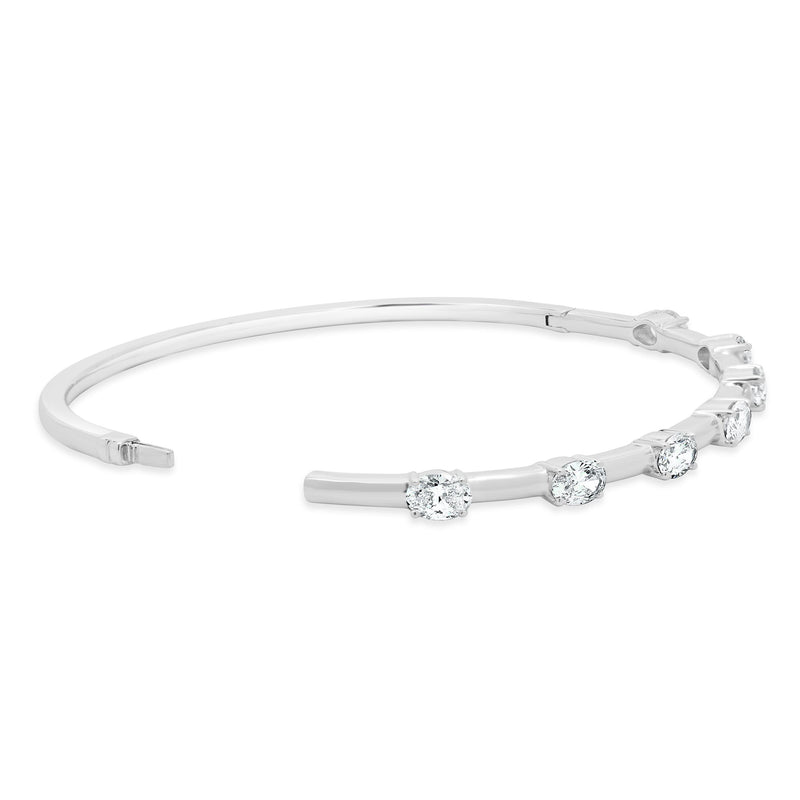 18K White Gold Oval Cut Diamond Station Bangle Bracelet