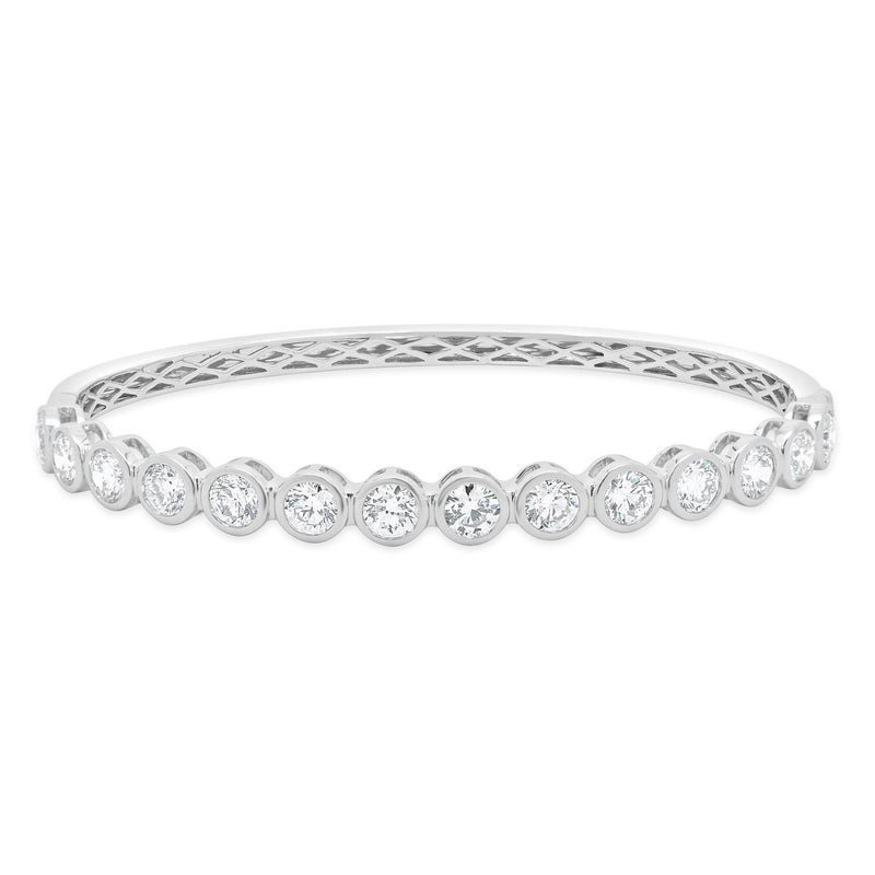 18 Karat White Gold Bezel Set Diamond Bangle Bracelet