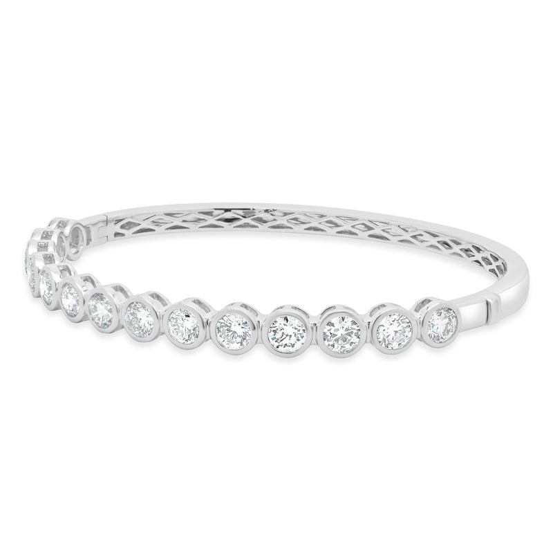18 Karat White Gold Bezel Set Diamond Bangle Bracelet