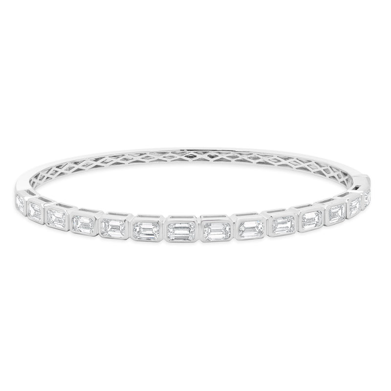18K White Gold Emerald Cut Bezel Set Diamond Bangle Bracelet