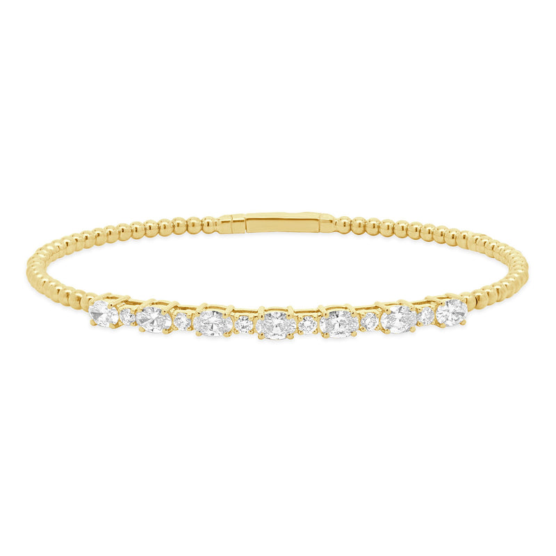 18K Yellow Gold Oval Round Cut Alternating Diamond Flex Brace