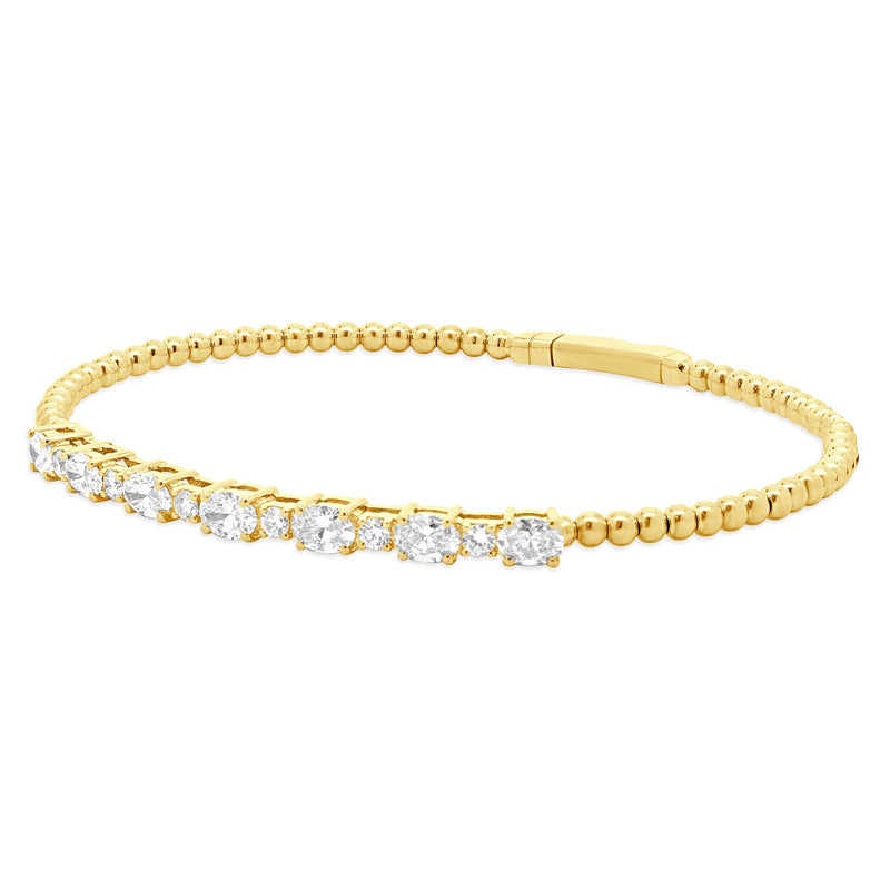 18K Yellow Gold Oval Round Cut Alternating Diamond Flex Brace