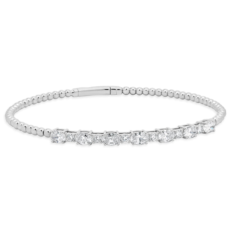18K White Gold Oval and Round Cut Alternating Diamond Flex Bracelet