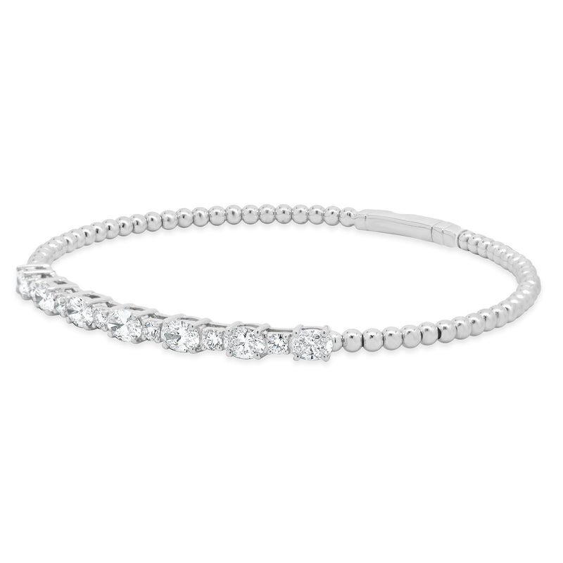 18K White Gold Oval and Round Cut Alternating Diamond Flex Bracelet